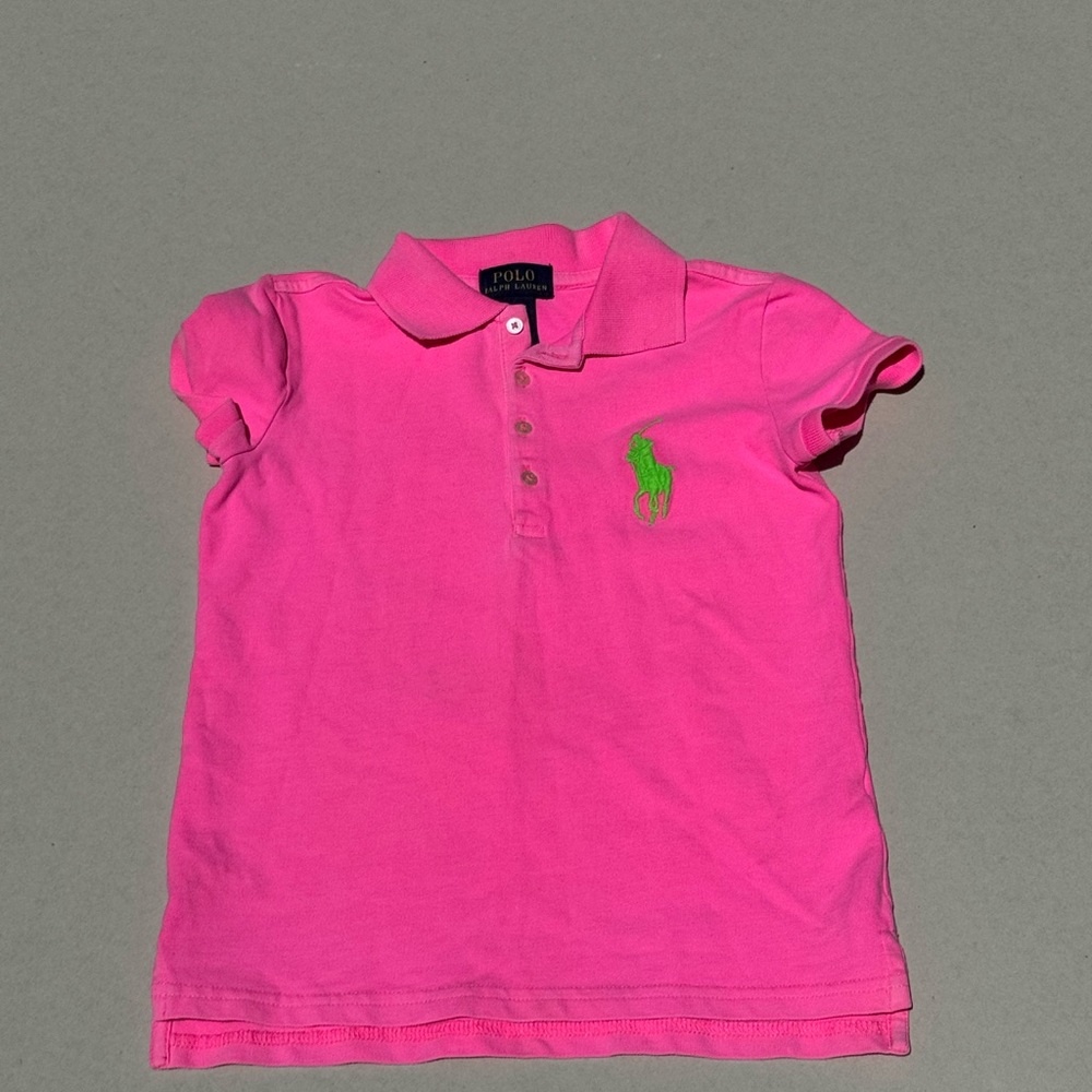 Girls Ralph Lauren Size 6 Youth Polo Shirt Kids Pink Pony Green